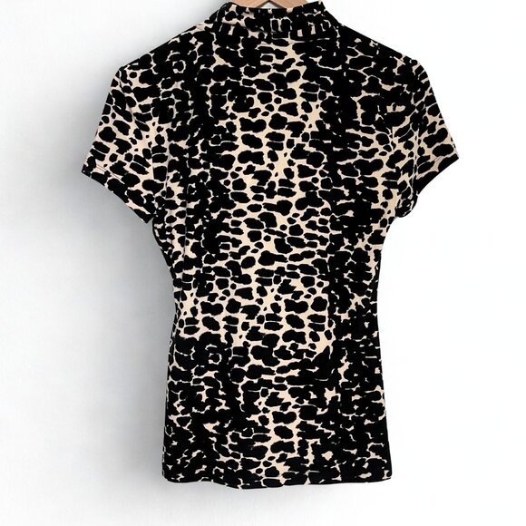 DKNY Leopard Print Wrap Top Size Small Black Tan Short Sleeve - Picture 2 of 4
